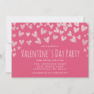 Invitation Parties scintillant Coeurs rose Saint Valentin fêt