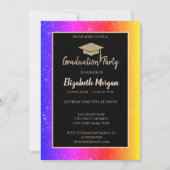 Invitation Parties scintillant colorée Gold Graduation Cap (Devant)