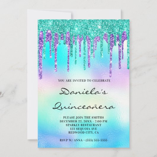 Invitation Parties scintillant colorée goutte Iridescente Qui (Devant)