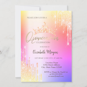 Invitation Parties scintillant colorée gouttes Crown Quinceañ