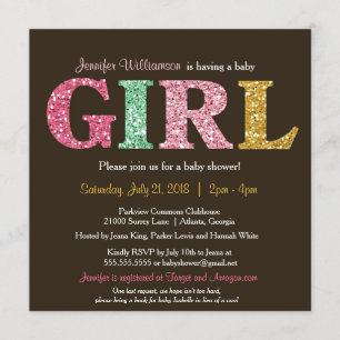 Invitation Parties scintillant colorée mignonne bébé fille do