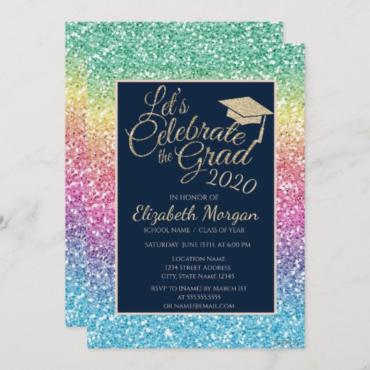 Invitation Parties scintillant Colorful Graduation Cap Gradua (Devant / Derrière)