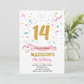 Invitation Parties scintillant Confetti 14e anniversaire invi (Debout devant)