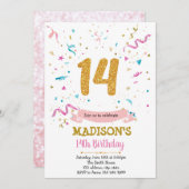 Invitation Parties scintillant Confetti 14e anniversaire invi (Devant / Derrière)