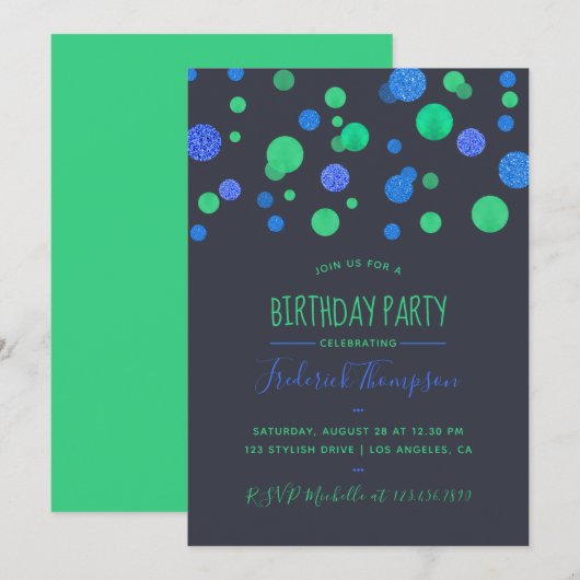 Invitation Parties scintillant Confetti Adulte Anniversaire F (Devant / Derrière)