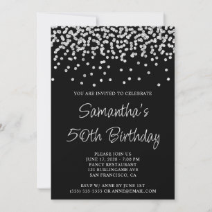 Invitation Parties scintillant Confetti Argent Noir 50e anniv