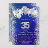 Invitation Parties scintillant Confetti Ballons Marine Bleu 3 (Devant / Derrière)