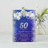 Invitation Parties scintillant Confetti Ballons Marine Bleu 5 (Debout devant)