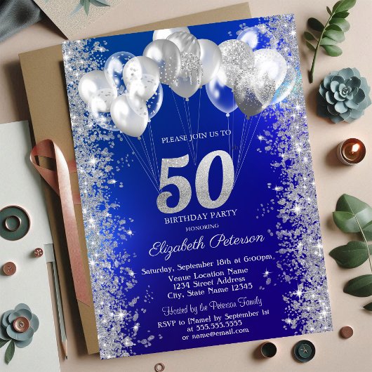 Invitation Parties scintillant Confetti Ballons Marine Bleu 5