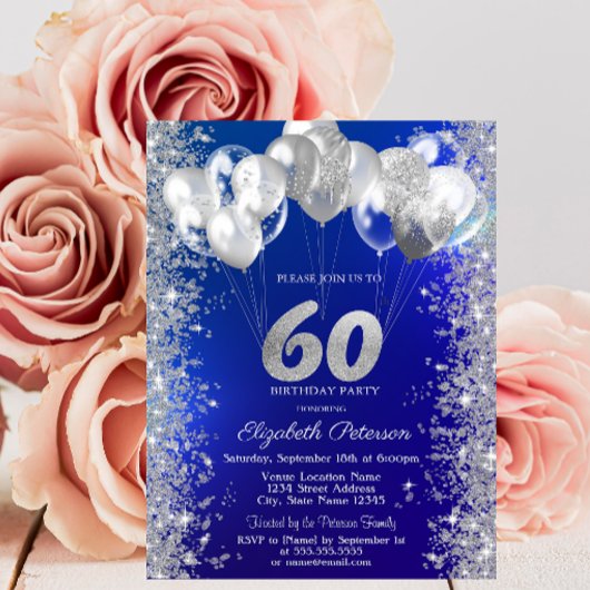 Invitation Parties scintillant Confetti Ballons Marine Bleu 6