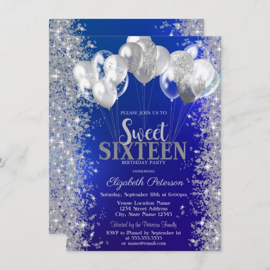 Invitation Parties scintillant Confetti Ballons Marine Blue S (Devant / Derrière)