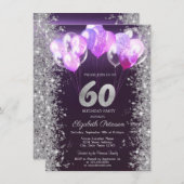Invitation Parties scintillant Confetti Ballons pourpre 60e a (Devant / Derrière)