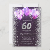 Invitation Parties scintillant Confetti Ballons pourpre 60e a (Devant)