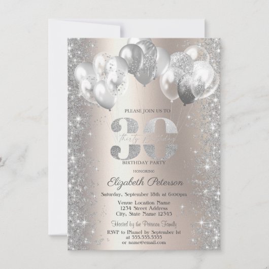 Invitation Parties scintillant Confetti Balloons Champagne 30 (Devant)