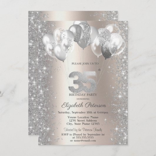 Invitation Parties scintillant Confetti Balloons Champagne 35 (Devant / Derrière)