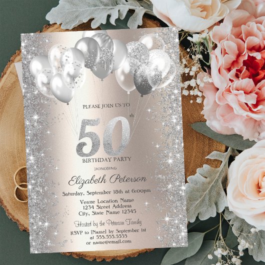 Invitation Parties scintillant Confetti Balloons Champagne 50