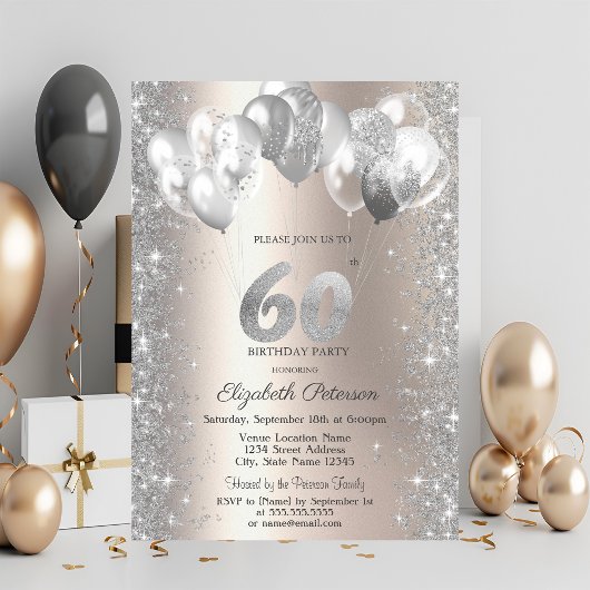 Invitation Parties scintillant Confetti Balloons Champagne 60