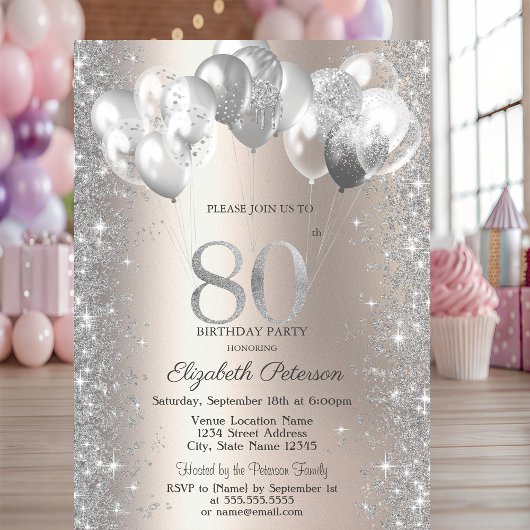 Invitation Parties scintillant Confetti Balloons Champagne 80