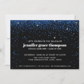 Invitation Parties scintillant Confetti Bleu Black Photo Grad (Devant)