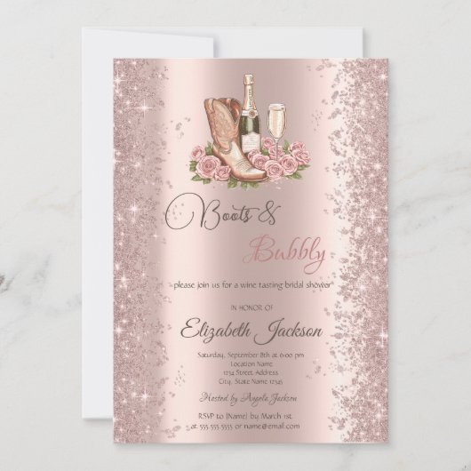 Invitation Parties scintillant Confetti Bottes Vins Fleurs Fê (Devant)