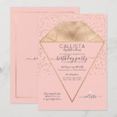 Invitation Parties scintillant Confetti Diamant Rose Or Anniv (Devant / Derrière)