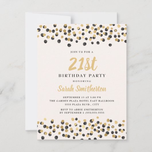 Invitation Parties scintillant Confetti en or noir blanc 21e  (Devant)