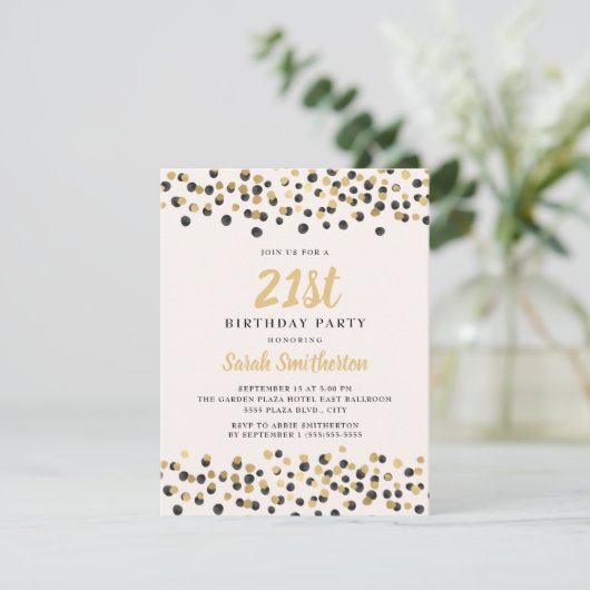 Invitation Parties scintillant Confetti en or noir blanc 21e  (Debout devant)