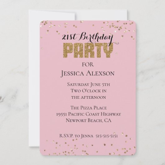 Invitation Parties scintillant Confetti en or rose Anniversai (Devant)