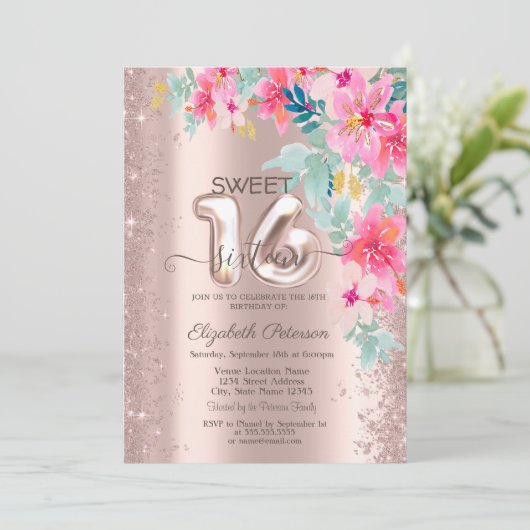 Invitation Parties scintillant Confetti Fleurs de printemps R (Debout devant)