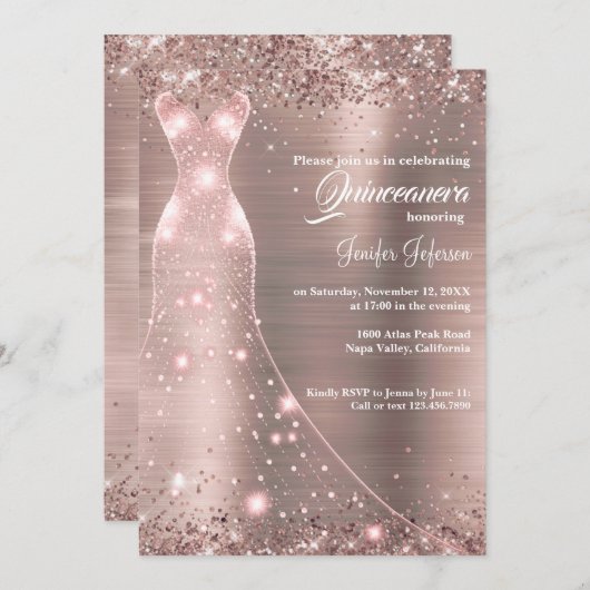 Invitation Parties scintillant confetti Quinceanera Invitatio (Devant / Derrière)