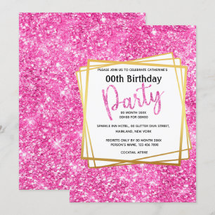 Invitation Parties scintillant confetti rose âge anniversaire