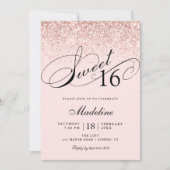 Invitation Parties scintillant Confetti Rose, Douce 16 Annive (Devant)