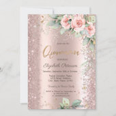 Invitation Parties scintillant Confetti Rose Gold Roses Quinc (Devant)