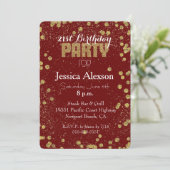 Invitation Parties scintillant Confetti Rouge et Or 21e anniv (Debout devant)