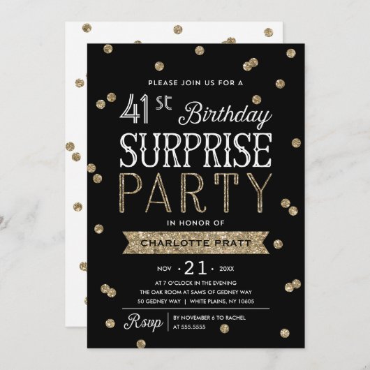 Invitation Parties scintillant Confetti Surprise Party Invita (Devant / Derrière)