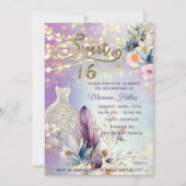 Invitation parties scintillant cool boho florale (Devant)