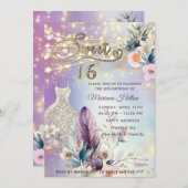 Invitation parties scintillant cool boho florale (Devant / Derrière)