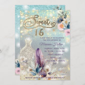 Invitation parties scintillant cool boho florale (Devant / Derrière)