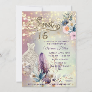 Invitation parties scintillant cool boho florale