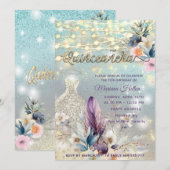 Invitation parties scintillant cool boho florale (Devant / Derrière)