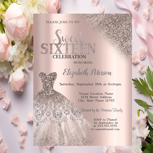 Invitation Parties scintillant cool Bokeh Robe Rose Gold Swee