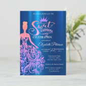 Invitation Parties scintillant cool Bokeh, Robe, Tiara, Bleu  (Debout devant)