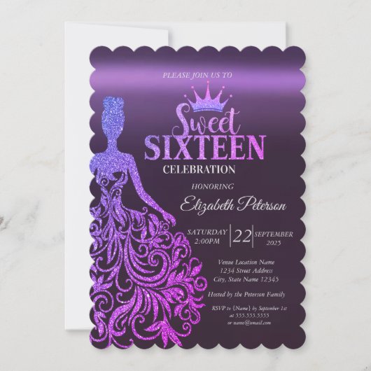 Invitation Parties scintillant cool Bokeh, Robe, Tiara, Purpl (Devant)