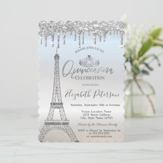Invitation Parties scintillant cool Tour Eiffel, Drives Silve (Debout devant)