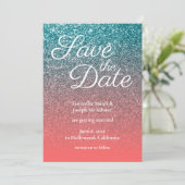 Invitation Parties scintillant corail et Ombre Turquoise Enre (Debout devant)
