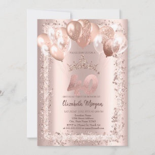 Invitation Parties scintillant, Couronne, Ballons 40e anniver