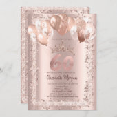 Invitation Parties scintillant, Couronne, Ballons 60e anniver (Devant / Derrière)