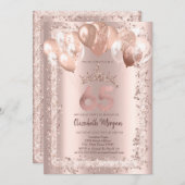 Invitation Parties scintillant, Couronne, Ballons 65e anniver (Devant / Derrière)