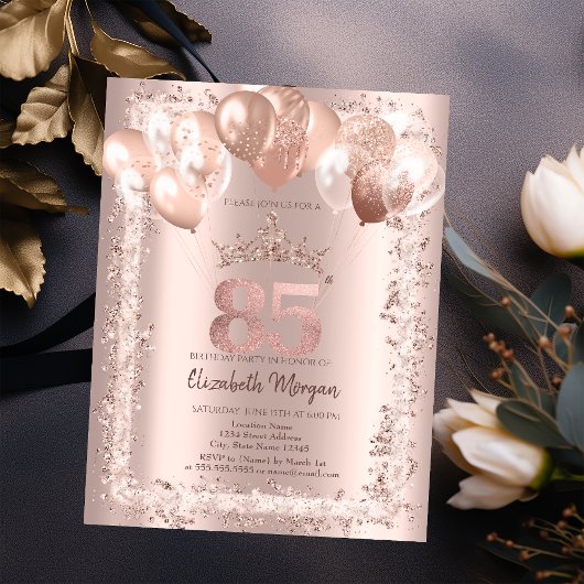 Invitation Parties scintillant, Couronne, Ballons 85e anniver