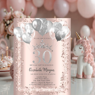 Invitation Parties scintillant, Couronne d'argent, Ballons 30